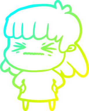 Bir insan tarafından çizilmiş kızgın bir kızın soğuk çizgi çizimi.