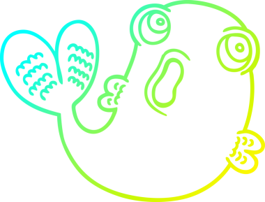 Bir insan tarafından çizilmiş bir karikatür balığının soğuk gradyan çizimi