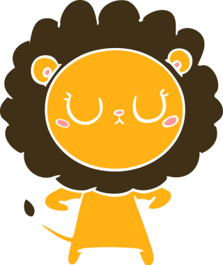 Bir insan tarafından çizilmiş düz renkli çizgi film aslanı