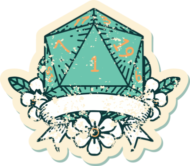 Retro Dövme Biçimi Doğal Bir d20 zar bir insan tarafından çizildi