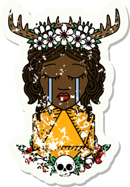 Retro Dövme Tarzı Ağlayan İnsan Druid Bir insan tarafından çizilmiş doğal bir D20 ruloyla