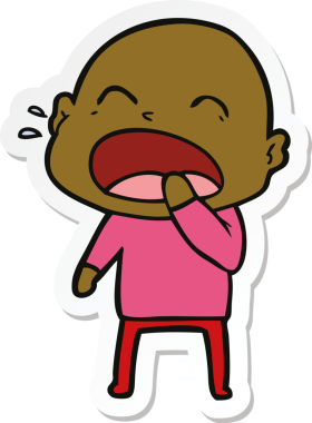 Bir insan tarafından çizilmiş kel adam diye bağıran bir çizgi film çıkartması.