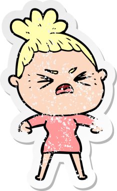 Bir insan tarafından çizilmiş kızgın bir karikatür çıkartması.