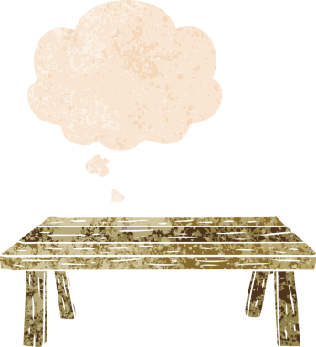 Düşünce baloncuklu çizgi film masası grunge sıkıntılı retro dokuma tarzı bir insan tarafından çizilmiş