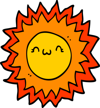 Bir insan tarafından çizilmiş çizgi film güneşi.