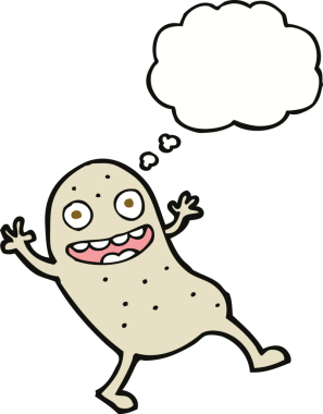 Bir insan tarafından çizilmiş düşünce baloncuklu patates.