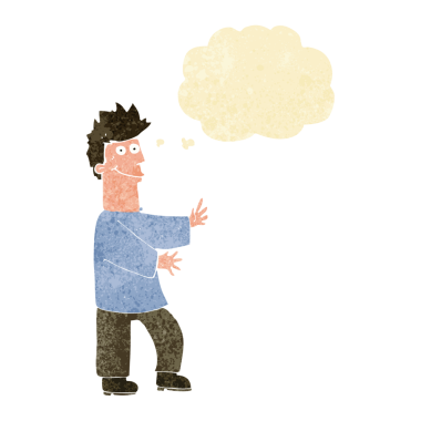 Bir insan tarafından çizilmiş düşünce balonlu mutlu adam çizgi filmi.