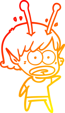 Bir çizgi film karakteri, bir insan tarafından çizilmiş bir uzaylı kız çizimi.