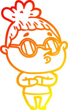 Bir insan tarafından çizilmiş güneş gözlüğü takan çizgi film kadını çizimi.