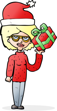 Çizgi filmdeki kadın bir insan tarafından çizilmiş Noel için hazırlanıyor.