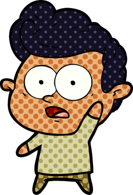 Çizgi filmci bir insan tarafından çizilmiş sorular soruyor.