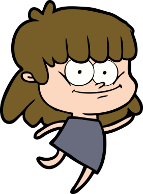 Bir insan tarafından çizilmiş gülümseyen çizgi film kızı.