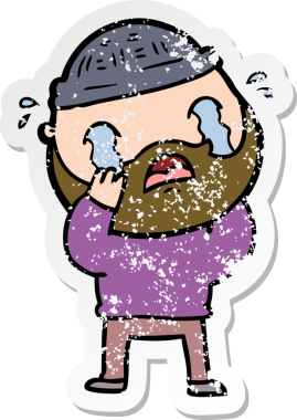 Bir insan tarafından çizilmiş ağlayan sakallı bir adamın sıkıntılı çıkartması.