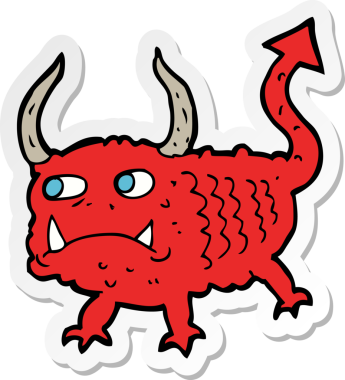 Bir insan tarafından çizilmiş küçük bir iblisin çıkartması.