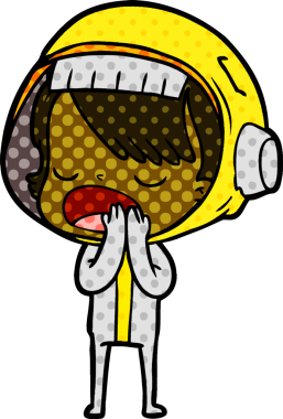 Karikatür astronot kadın bir insan tarafından çizilmiş.