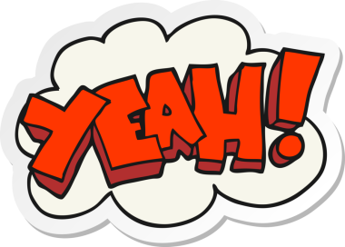 Yeah çizgi film sloganı çıkartması. Bir insan tarafından çizilmiş.