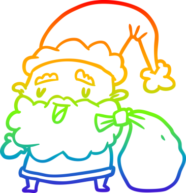 Noel Baba 'nın çizdiği gökkuşağı gradyanı bir insan tarafından çizilmiş hediye çuvallarını taşıyor.