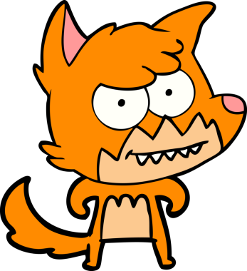 Bir insan tarafından çizilmiş sırıtan tilki çizgi filmi.