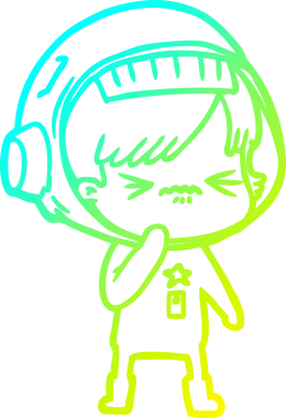 Bir insan tarafından çizilmiş soğuk gradyan çizgili astronot kadın çizimi.