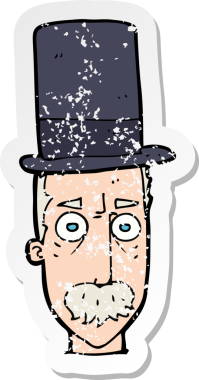 Bir insan tarafından çizilmiş silindir şapkalı bir çizgi film karakterinin gerilimli çıkartması.