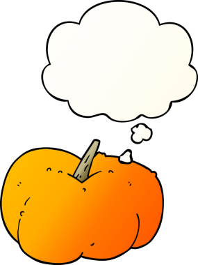 Düşünce baloncuklu balkabağı bir insan tarafından çizilmiş yumuşak eğimli balkabağı.