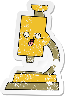 Bir insan tarafından çizilmiş sevimli bir mikroskobun sıkıntılı çıkartması.