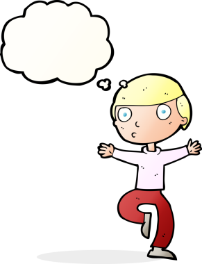 Bir insan tarafından çizilmiş düşünce baloncuğu ile ürkmüş bir adam.