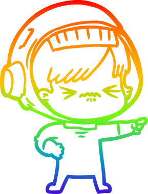 Gökkuşağı gradyan çizgi çizimi bir insan tarafından çizilmiş astronot bir kadın.