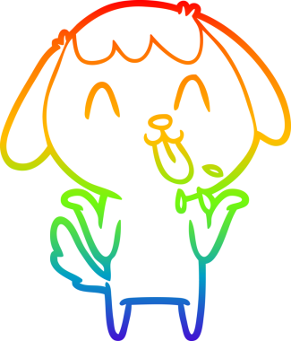 Gökkuşağı gradyan çizimi. Bir insan tarafından çizilmiş şirin bir köpek çizimi.