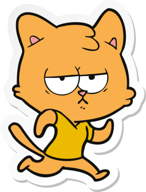 Bir insan tarafından çizilmiş sıkılmış çizgi film kedisinin çıkartması.