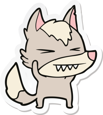 Bir insan tarafından çizilmiş kızgın bir kurt çizgi filminin çıkartması.