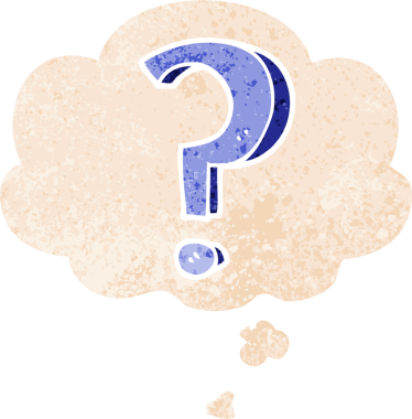 bir insan tarafından çizilmiş grunge sıkıntılı retro biçimli düşünce baloncuğu ile çizgi film soru işareti