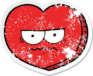 Bir insan tarafından çizilmiş kızgın bir kalbin sıkıntılı çıkartması.