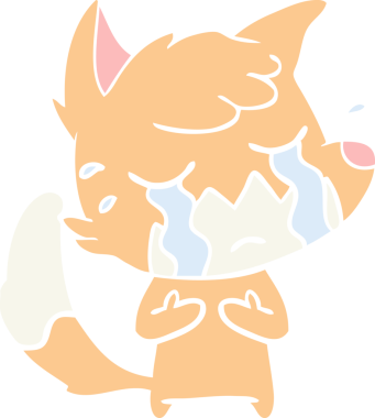 Bir insan tarafından çizilmiş ağlayan tilki düz renkli çizgi film