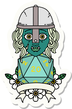 Bir insan tarafından çizilmiş 20 zarlı yarım ork savaşçısının çıkartması.