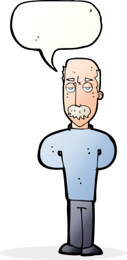 Bir insan tarafından çizilmiş bir konuşma balonuyla kel bir adamı sinirlendiren bir çizgi film.