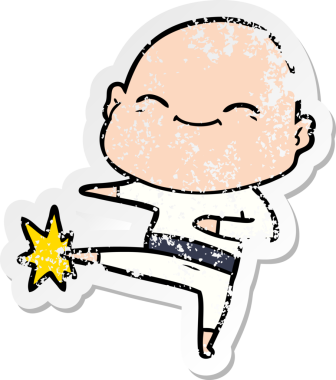 Bir insan tarafından çizilmiş mutlu, kel bir adamın sıkıntılı çıkartması.