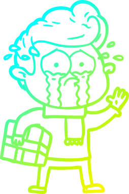 Bir insan tarafından çizilmiş, ağlayan bir adamın soğuk çizgi çizimi.