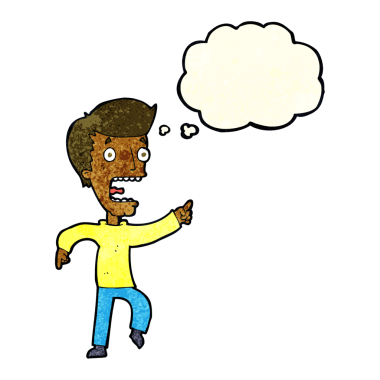 Bir insan tarafından çizilmiş düşünce baloncuğuyla dehşete düşmüş bir adam.