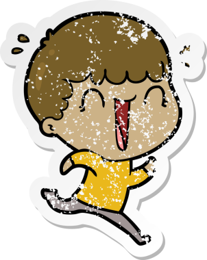 Bir insan tarafından çizilmiş, gülen bir çizgi film karakterinin sıkıntılı çıkartması.