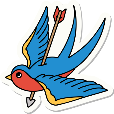 Bir insan tarafından çizilmiş geleneksel bir kırlangıç stili dövme çıkartması.