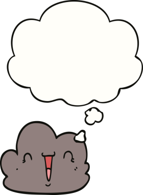 Bir insan tarafından çizilmiş düşünce baloncuklu mutlu bir bulut.