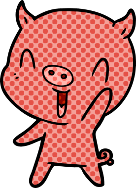 Bir insan tarafından çizilmiş mutlu çizgi film domuzu.