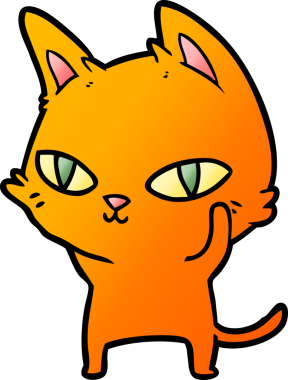 Bir insan tarafından çizilmiş parlak gözlü çizgi film kedisi.