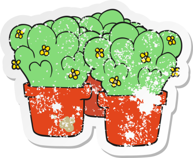 Bir insan tarafından çizilmiş karikatür saksı bitkisinin gerilimli yapıştırması.