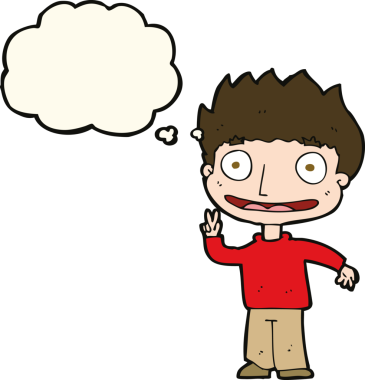 Bir insan tarafından çizilmiş düşünce balonu olan mutlu çocuk çizgi filmi.