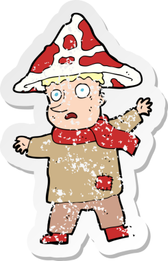 Bir insan tarafından çizilmiş sihirli mantar adamın gerilmiş yapıştırması.