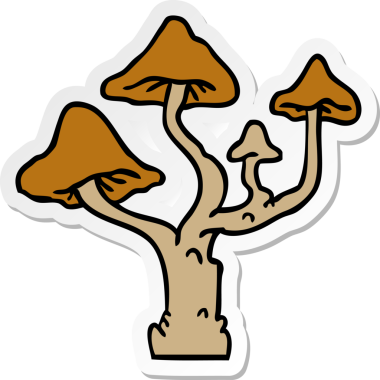 Bir insan tarafından çizilmiş büyüyen mantarların el çizimi karikatürü.