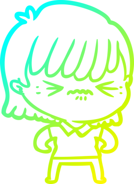 Bir insan tarafından çizilmiş, soğuk bir çizgi film kızı çizimi.