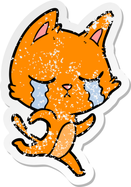 Bir insan tarafından çizilmiş ağlayan bir çizgi film kedisinin sıkıntılı çıkartması.